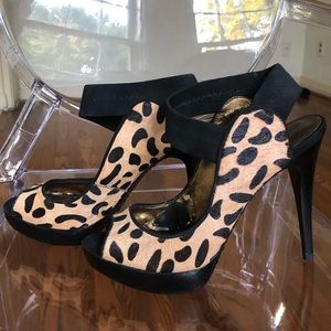 Pelle Moda pony hair leopard heels
